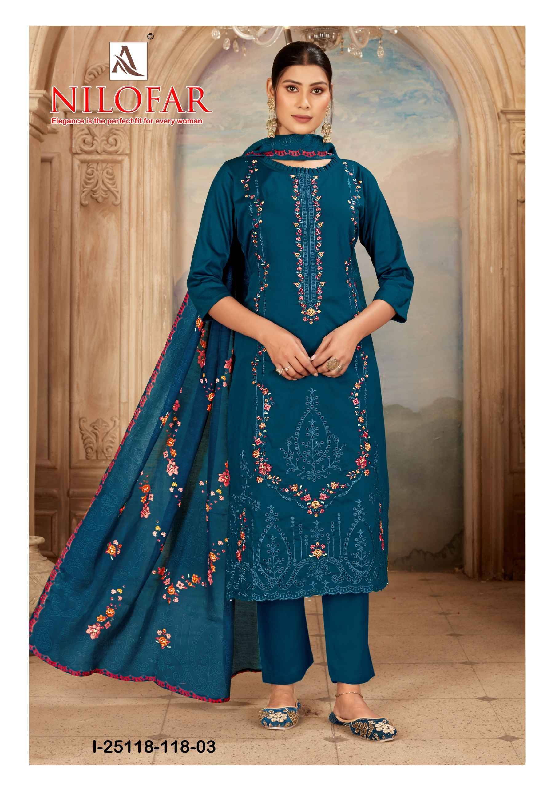 NILOFAR 118 Series By Alok Pakistani Stylish Beautiful Colourful Printed & Embroidered Party Wear & Occasional Wear Pure cotton Dresses At Wholesale Price